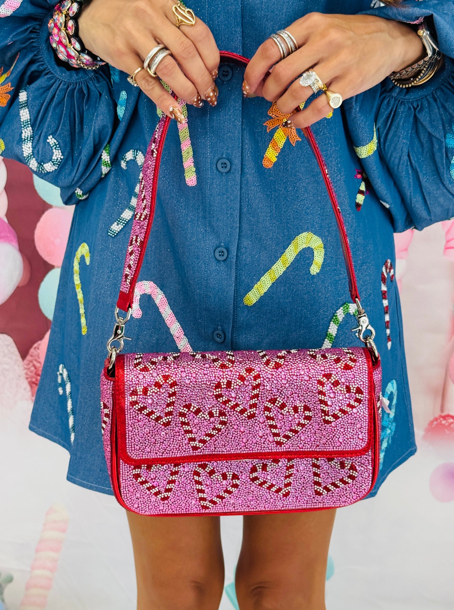 Betsey Johnson - Rhinestone Candy Cane Heart Handbag