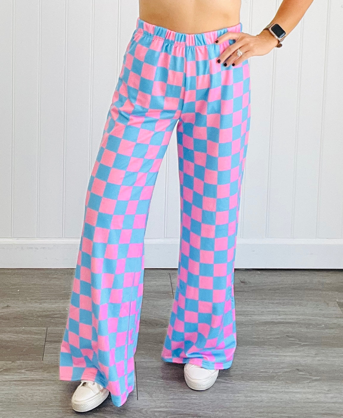 Blue/Pink Checkered Knit Pants (Reg. and Plus)