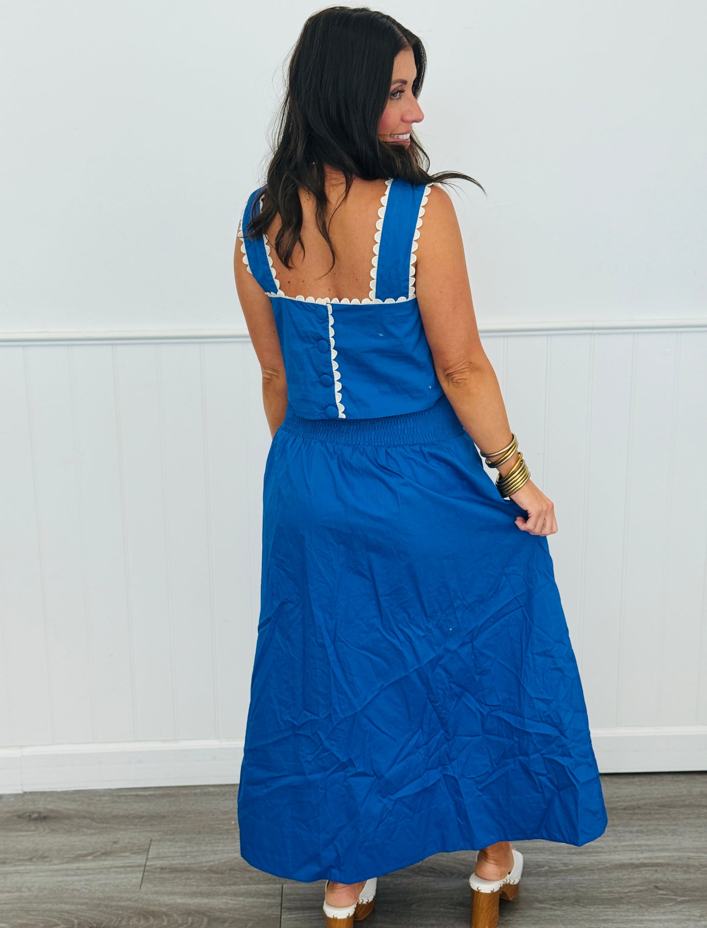 Blue Embroidered Top & Midi Skirt Set (Reg & Plus)