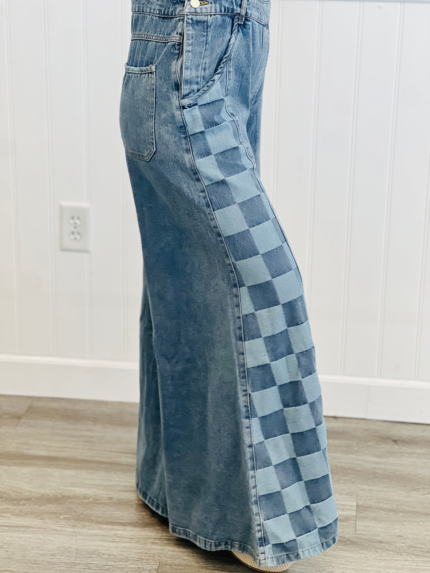 Light Denim Checkerboard Overalls (Reg & Plus)