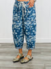 Blue Denim Floral Cropped Barrel Pants (Reg.)