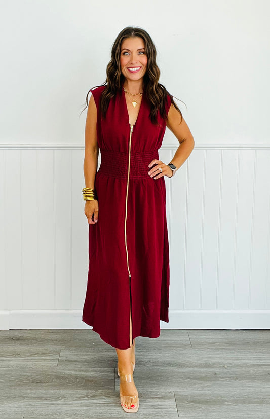 Wine Sleevless Midi Dress (Reg)