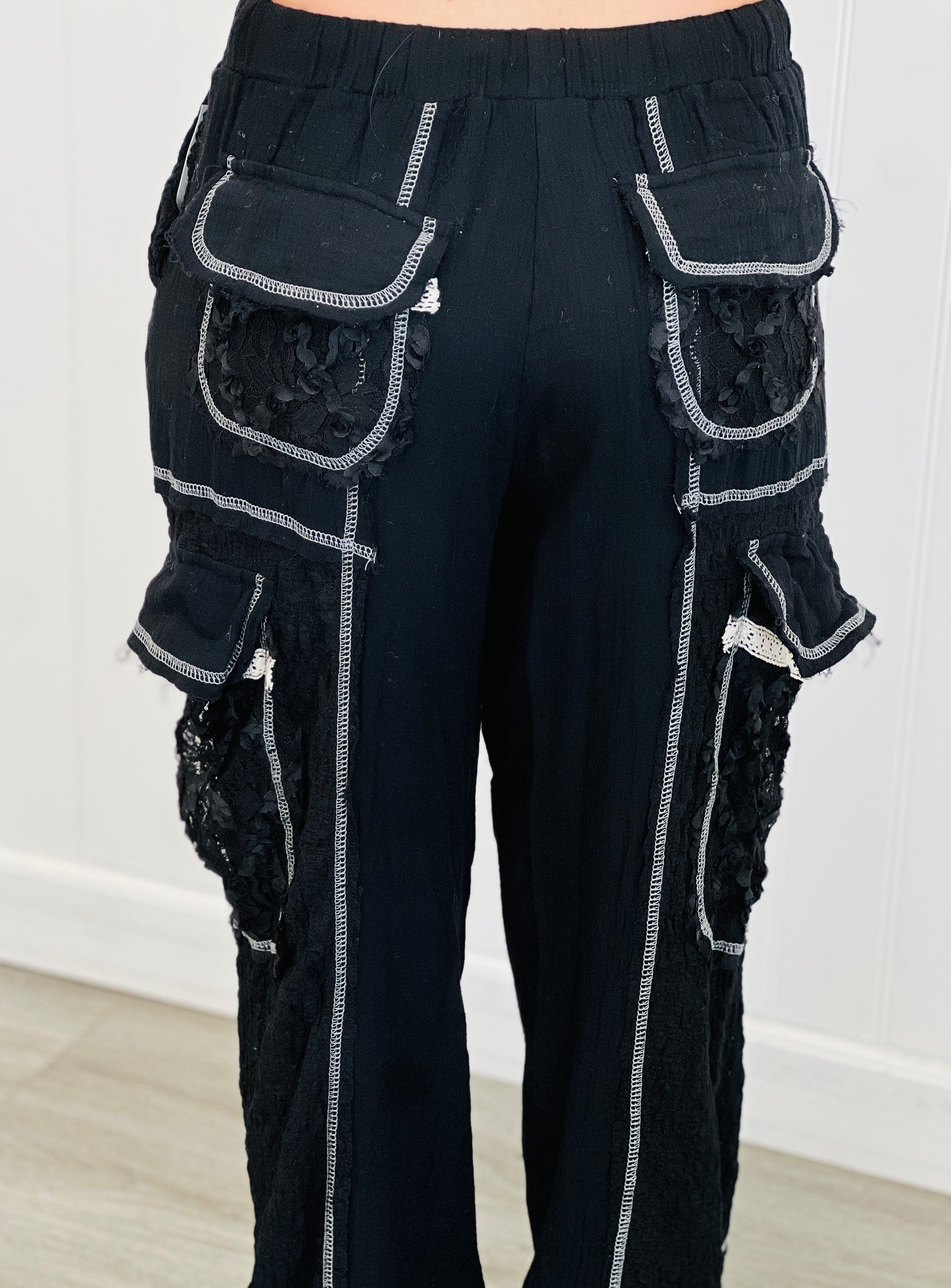 POL Black Sheer Lace Inserts Wide Pants (Reg.)