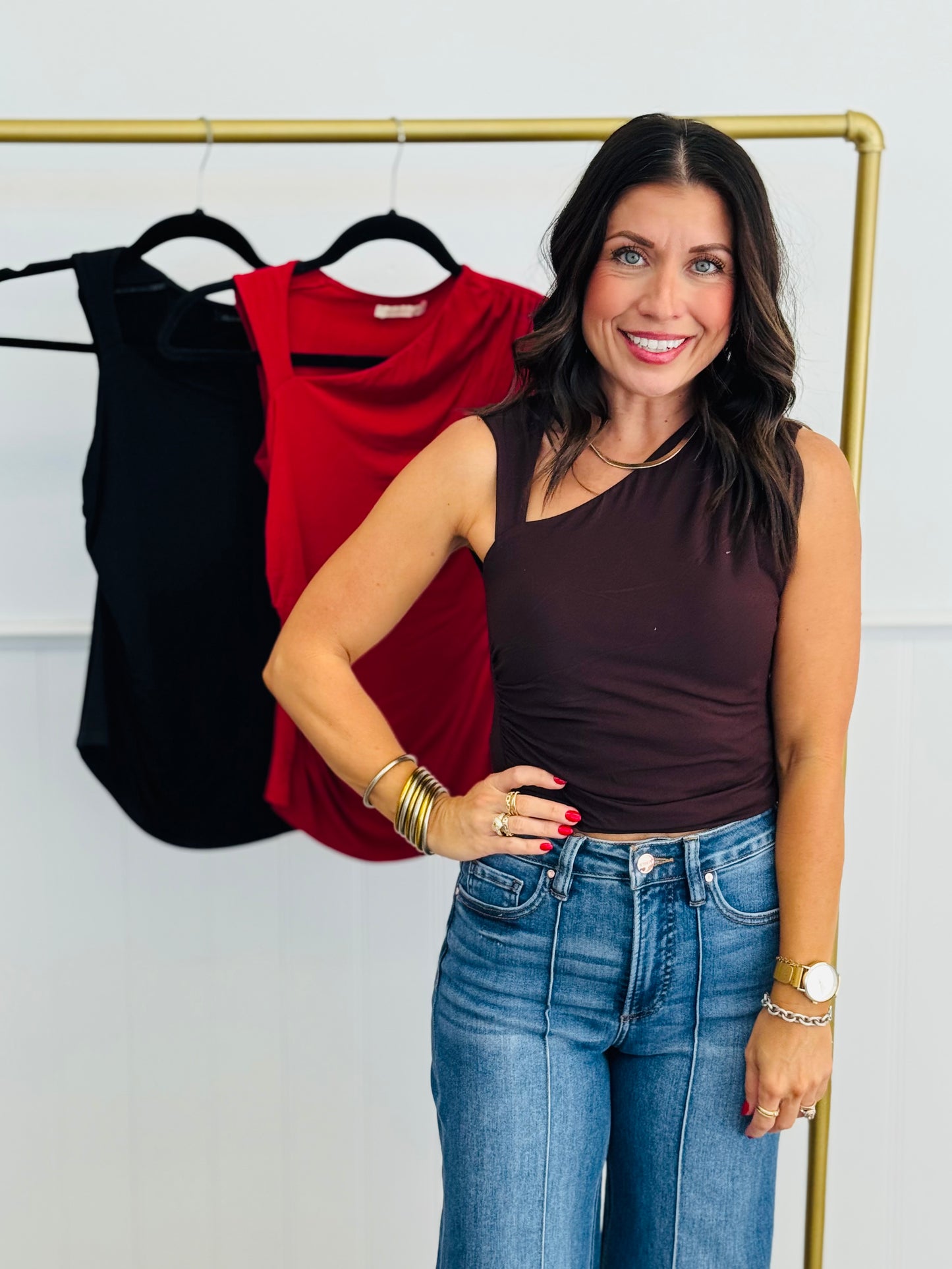 Asymmetric Mia Ruched Top (Reg.)-3 Colors