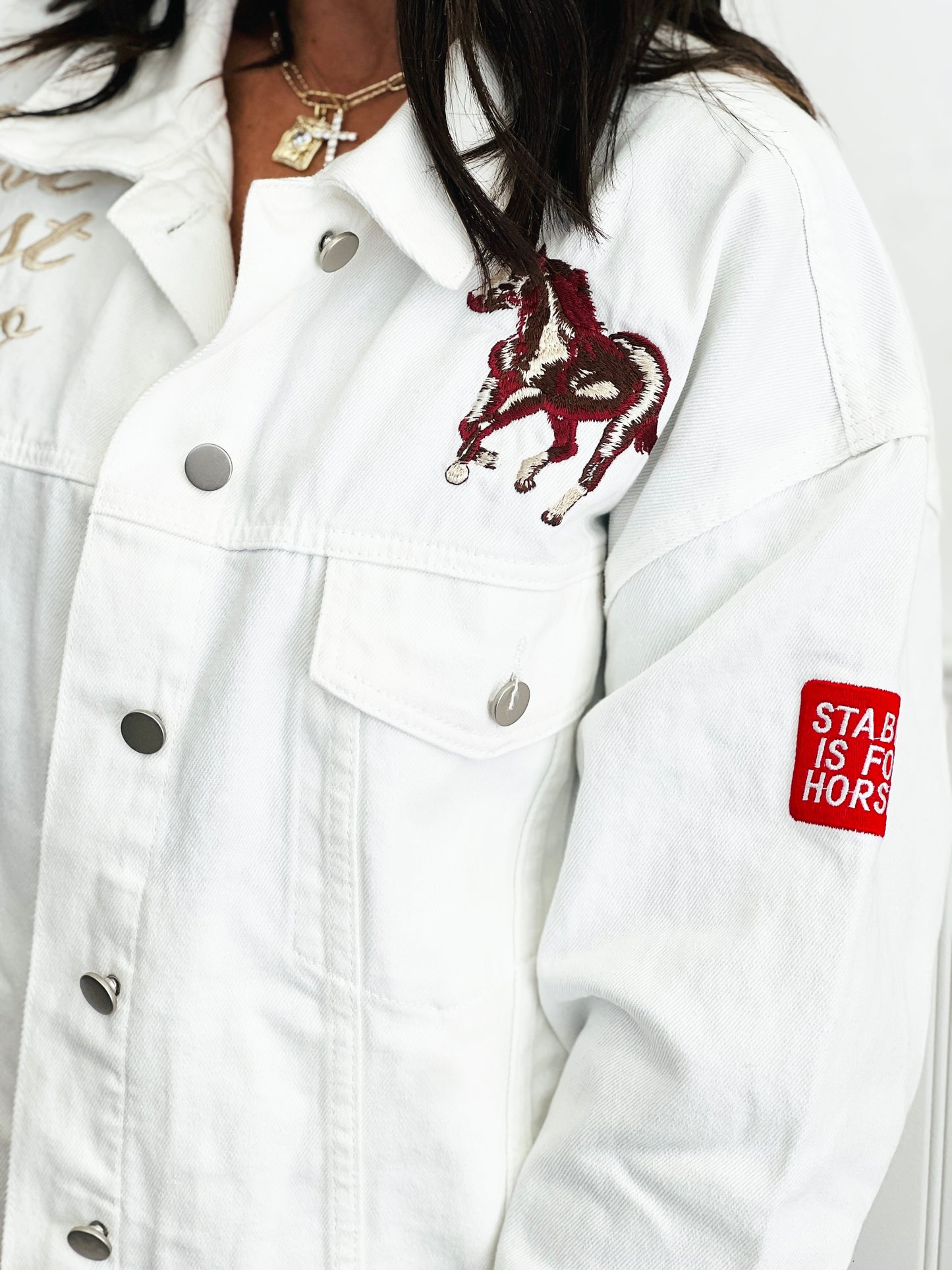 White Denim Rodeo Trucker Jacket (Reg & Plus)