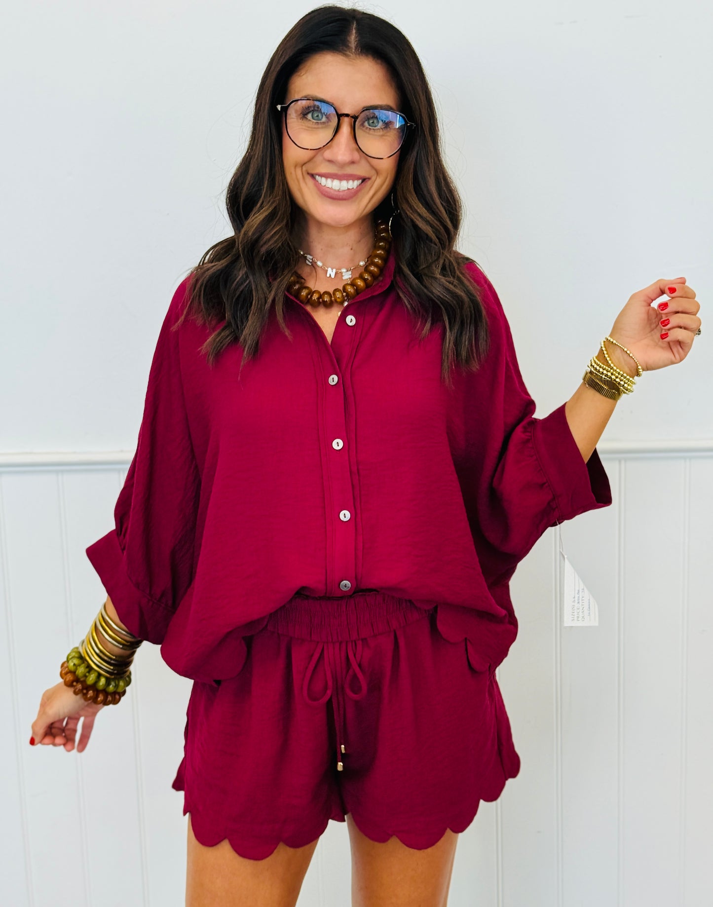 Scallop Hem Half Sleeve Blouse (Reg.) - 4 Colors
