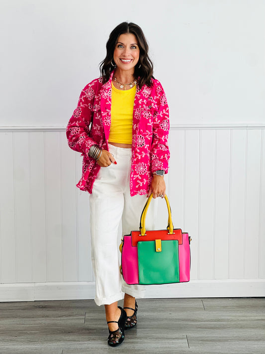 Hot Pink Eyelet Embroidered Jacket (Reg and Plus)