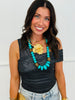 Black/Ivory Polka Dot One Shoulder Top (Reg & Plus)