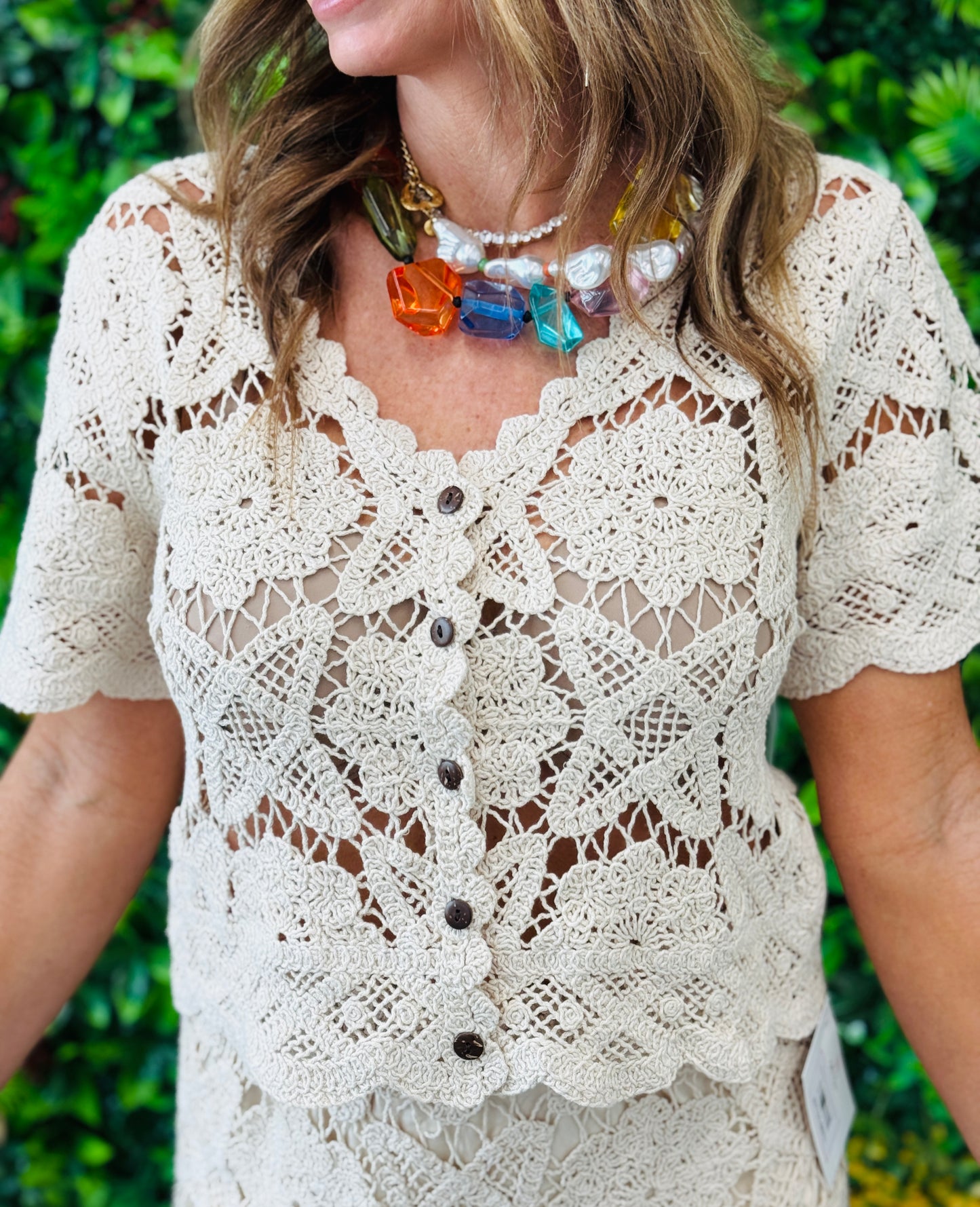 Cream Crochet Lace Button Down Top (Reg.)