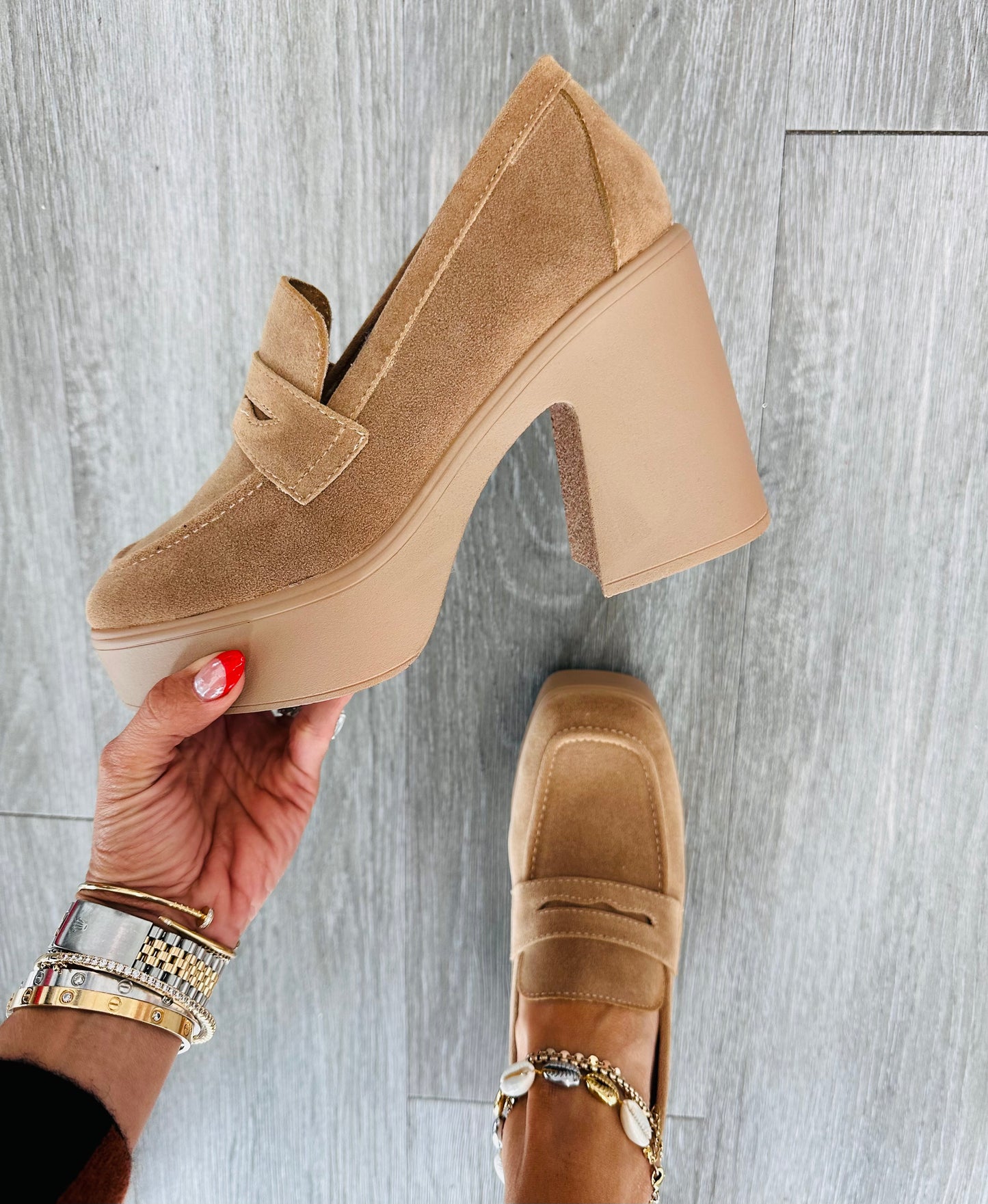 Taupe Chunky Platform Penny Loafers