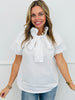 Bow Neck Tie Puff Sleeve Blouse (Reg & Plus)-3 Colors