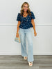 Navy Polka Dot Bubble Sleeve Blouse (Reg.)