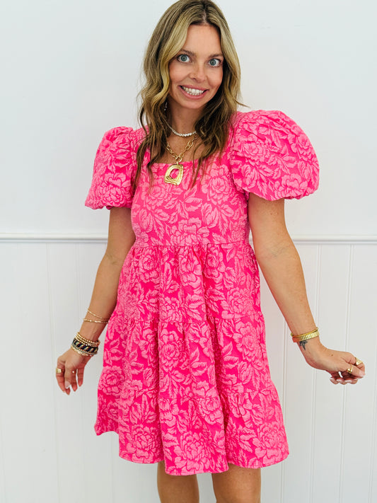 Pink Dolly Doll Jacquard Mini Dress (Reg. and Plus)