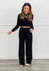 Black Textured Woven Pants (Reg)