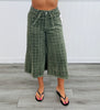 Dark Olive Wide Leg Plaid Culotte Pants (Reg. and Plus)