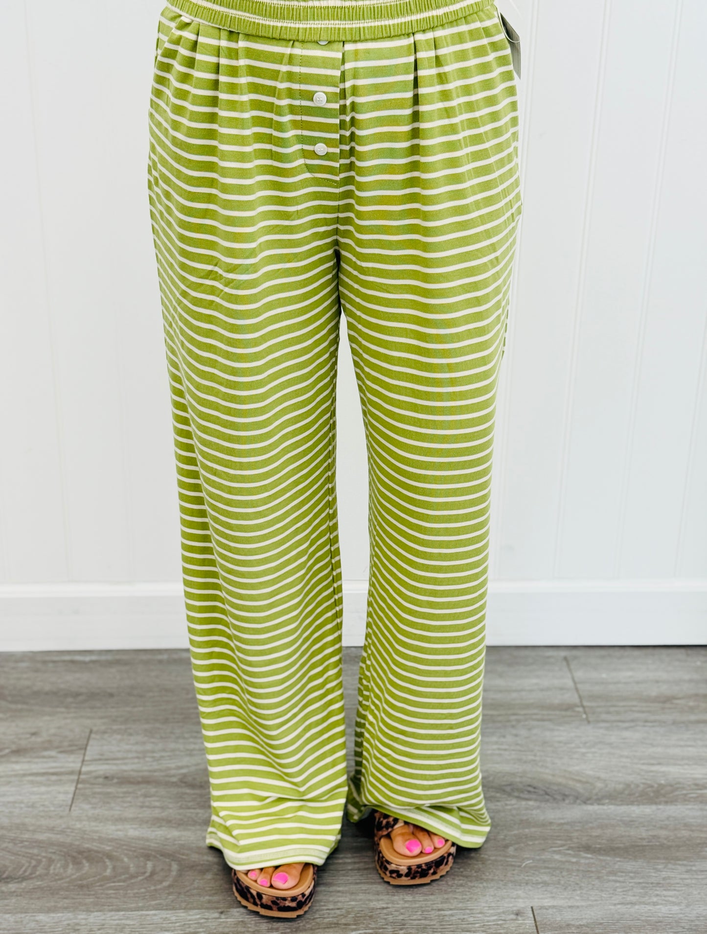 Green/Cream Stripe Lounge Pants (Reg & Plus)