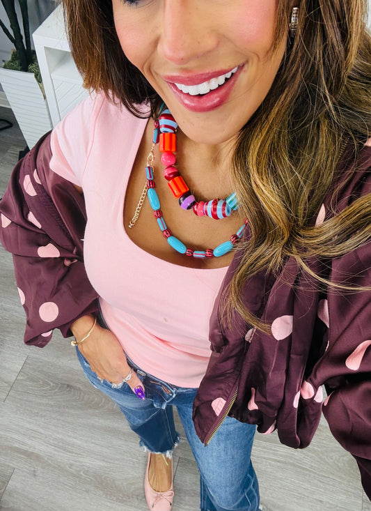 Burgundy/Pink Polka Dot Bubble Jacket (Reg & Plus)