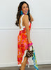 Orange Multi Floral Wavy Trim Midi Dress (Reg.)