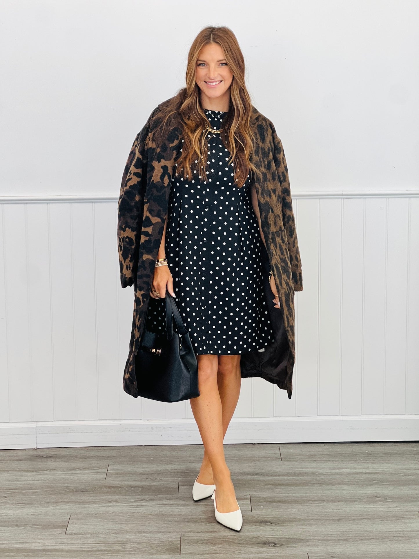 Black/Ivory Sleeveless Polka Dot Mini Dress (Reg & Plus)