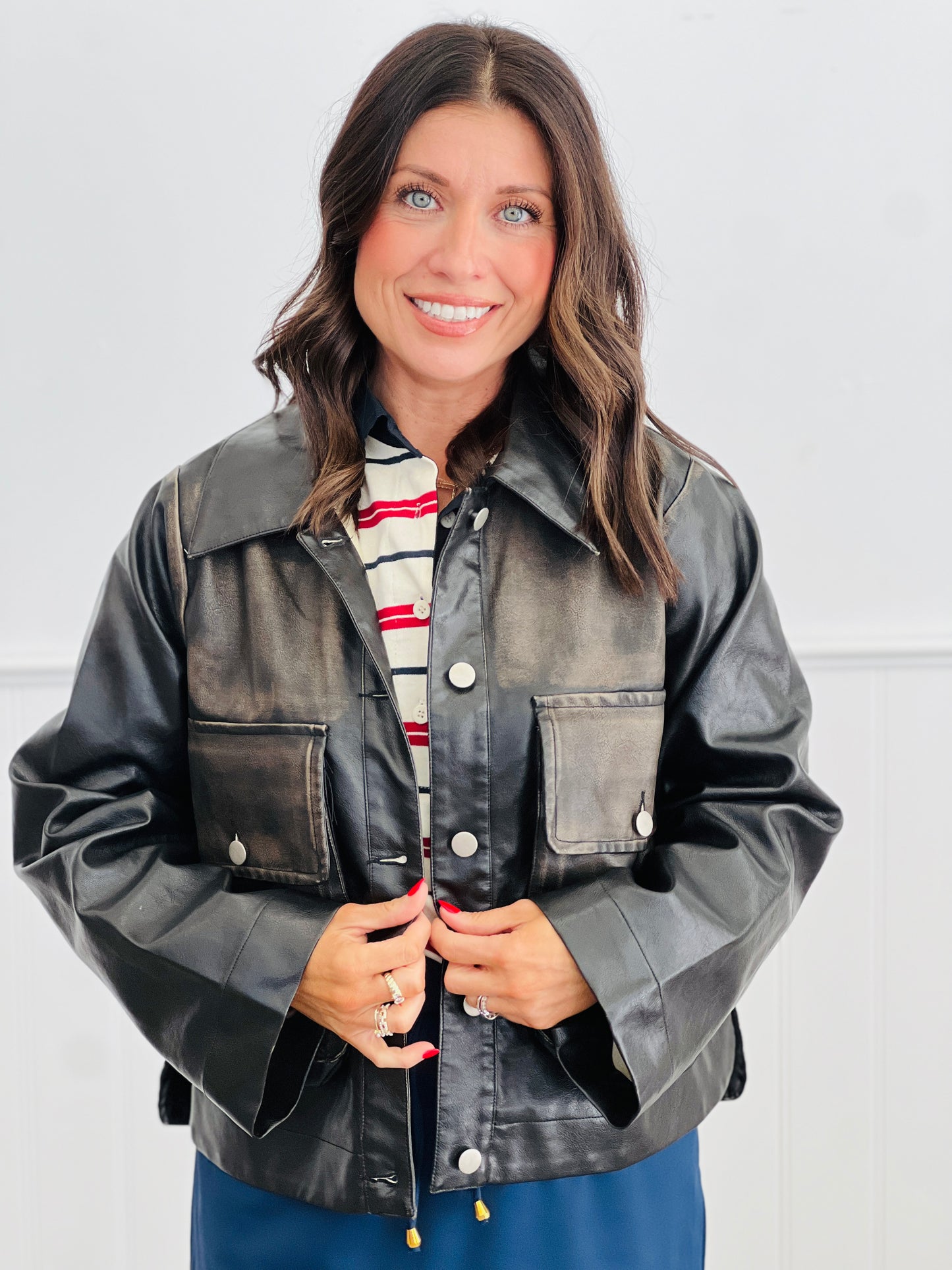 Washed Black Faux Leather Jacket (Reg & Plus)