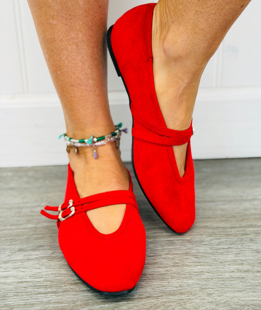 Red Double Charm Mary Jane Flats