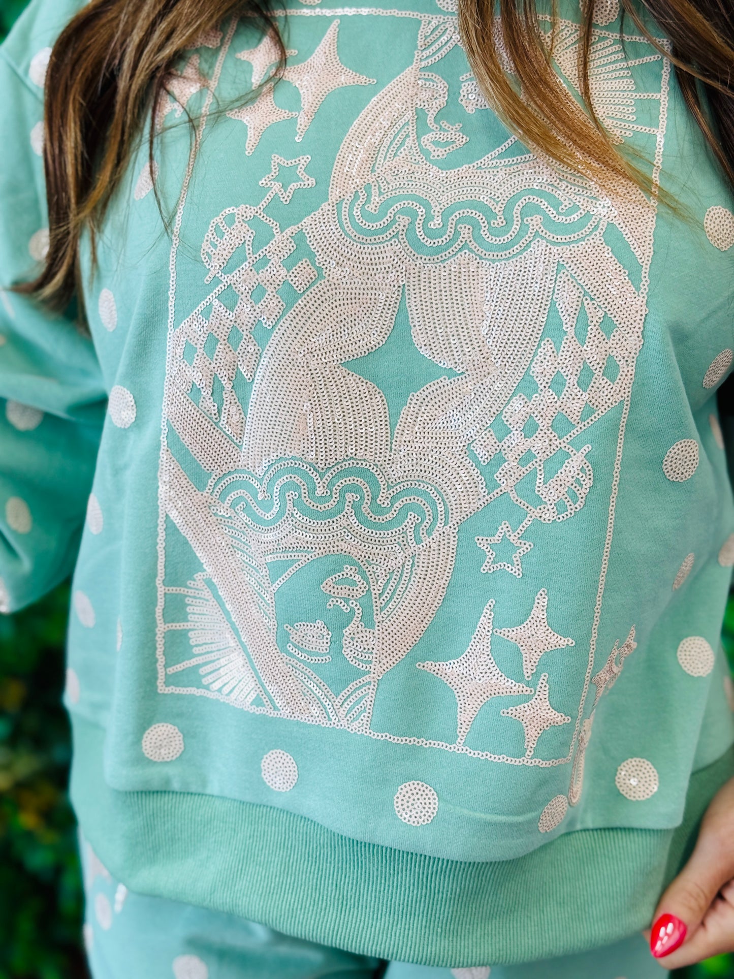 Queen Of Sparkles Dusty Green Polka Dot Logo Sweatshirt (Reg. & Plus)