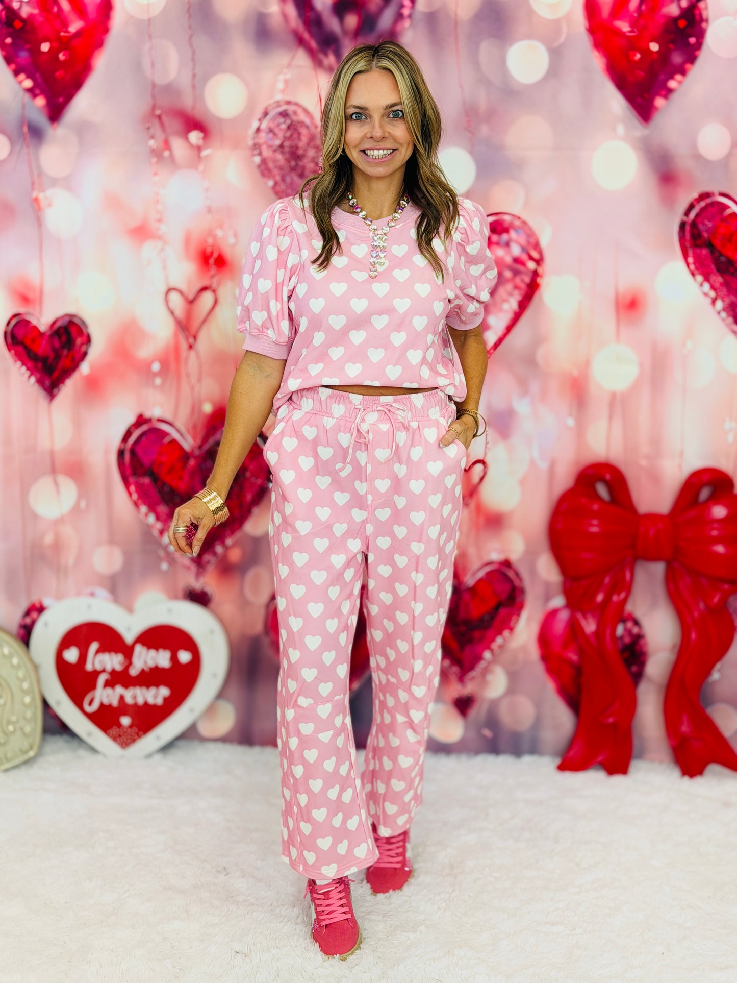 Baby Pink Hearts Terry Barrel Pants (Reg.)