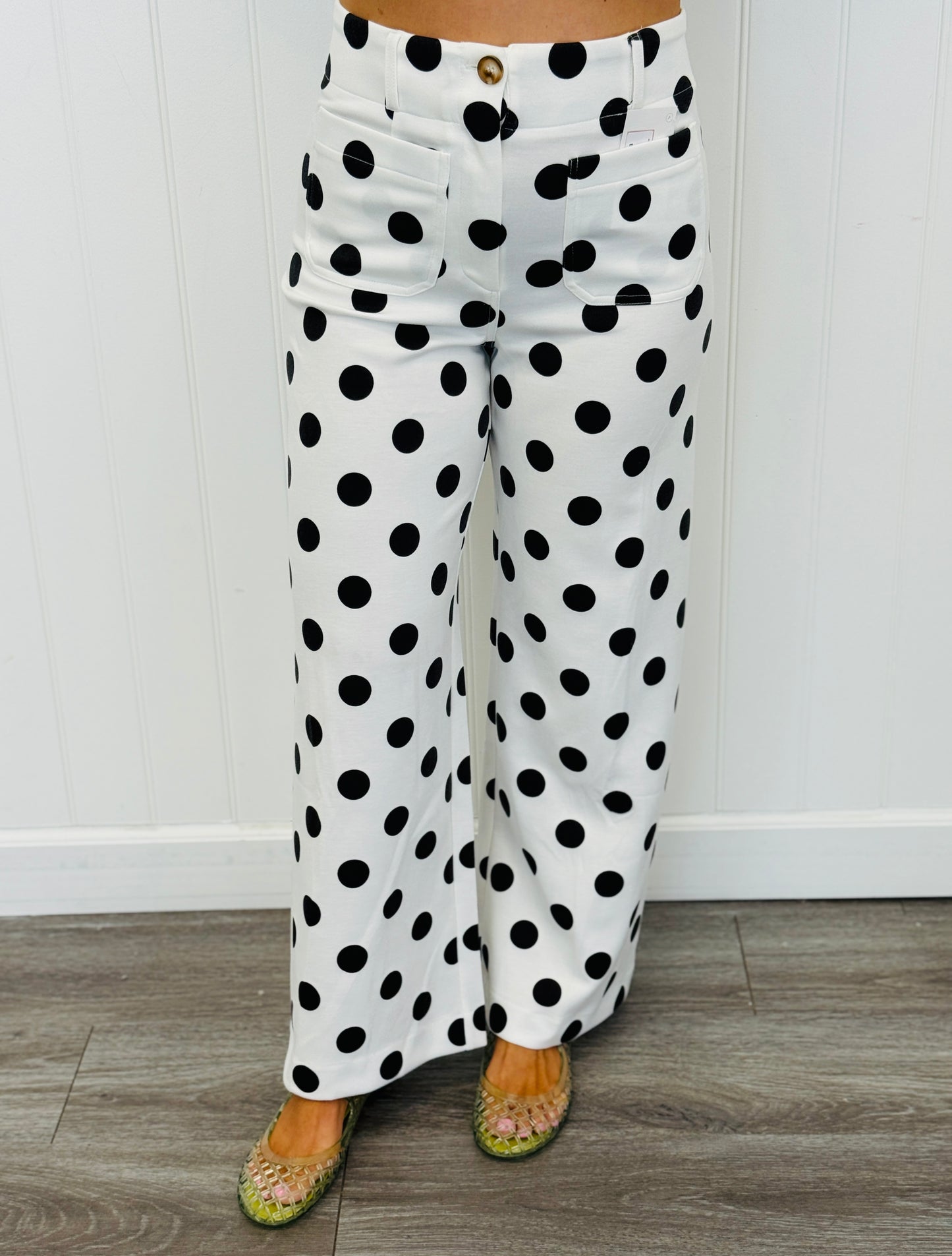 White/Black High Rise Polka Dot Pants (Reg & Plus)