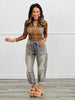 Camel Semi Sheer Plaid Print Mesh Top (Reg.)