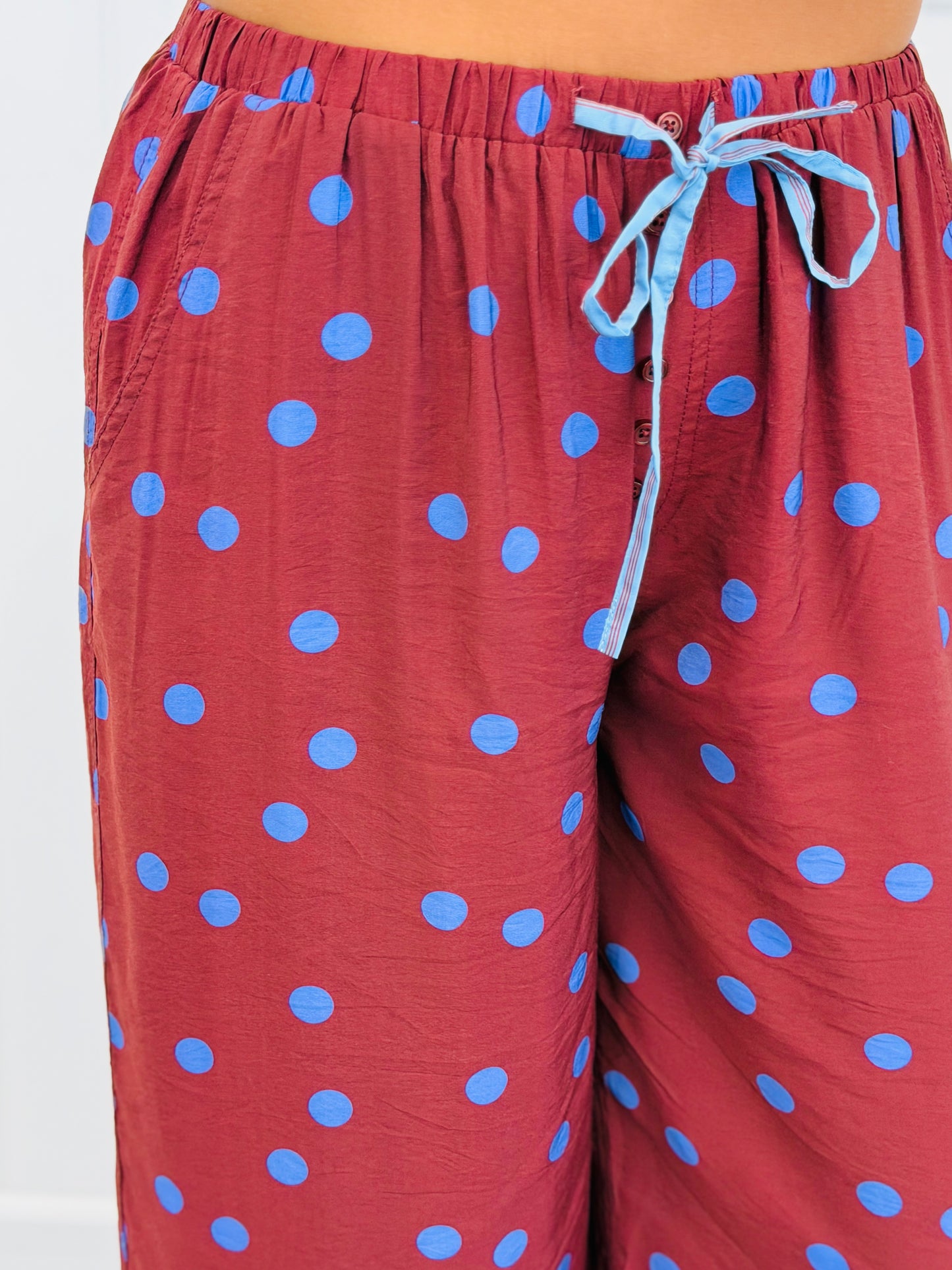 Maroon/Blue Polka Dot Drawstring Pants (Reg.)