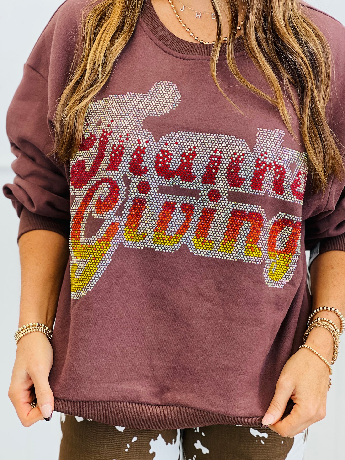 Queen Of Sparkles Brown Rhinestone Thanksgiving Sweatshirt (Reg. and Plus)