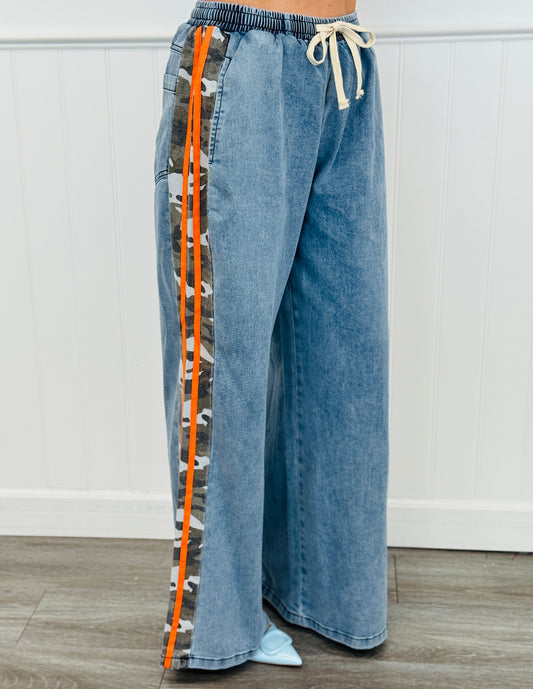 Camo Side Stripe Denim  Pants (Reg & Plus)