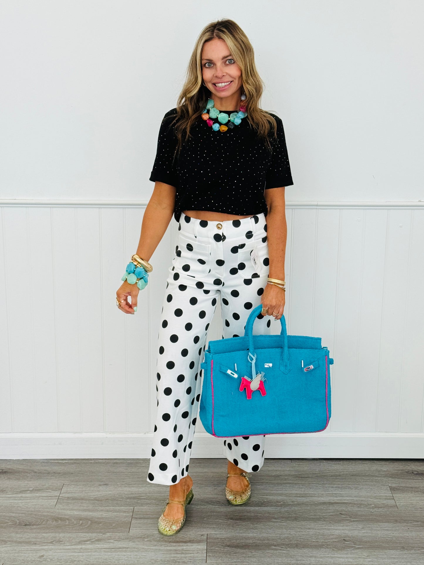 White/Black High Rise Polka Dot Pants (Reg & Plus)