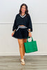 Black/White V-Neck LS Top & Short Set (Reg. and Plus)