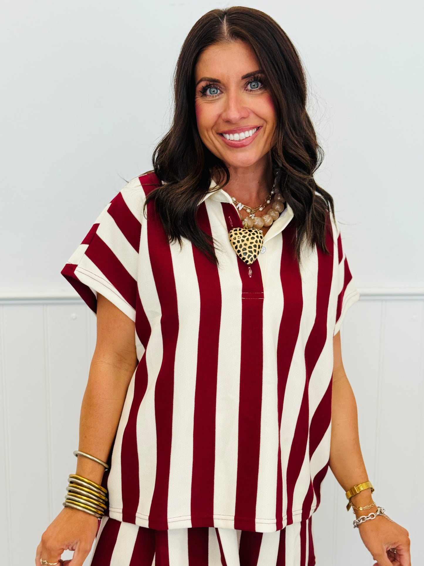 Garnet Bold Stripe Polo Top (Reg.)