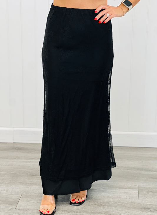 Floral Lace Layered Maxi Skirt (Reg & Plus)
