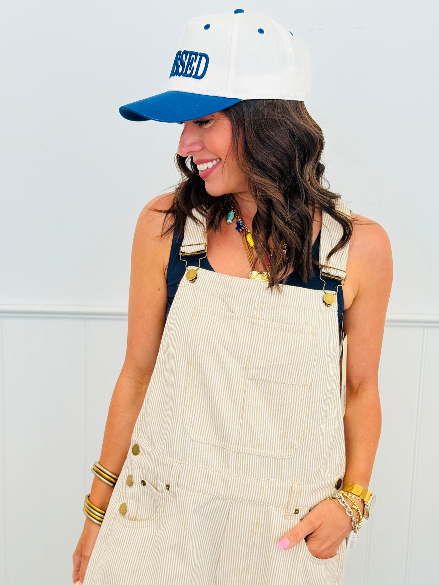 Taupe Pinstriped Overalls (Reg. and Plus)