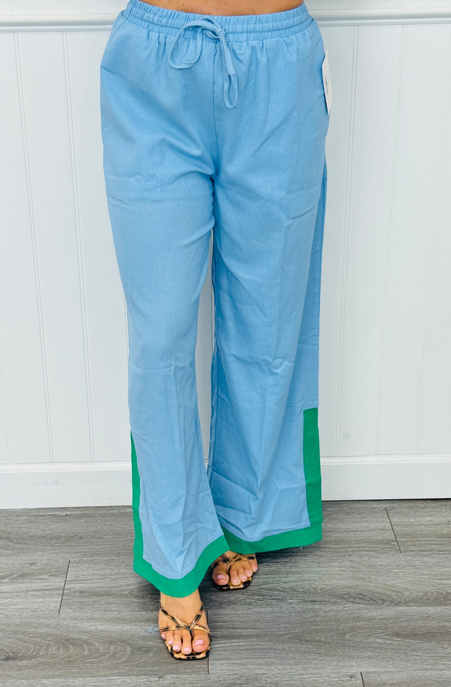 Contrast Trim Wide Leg Pants (Reg.)-2 Colors