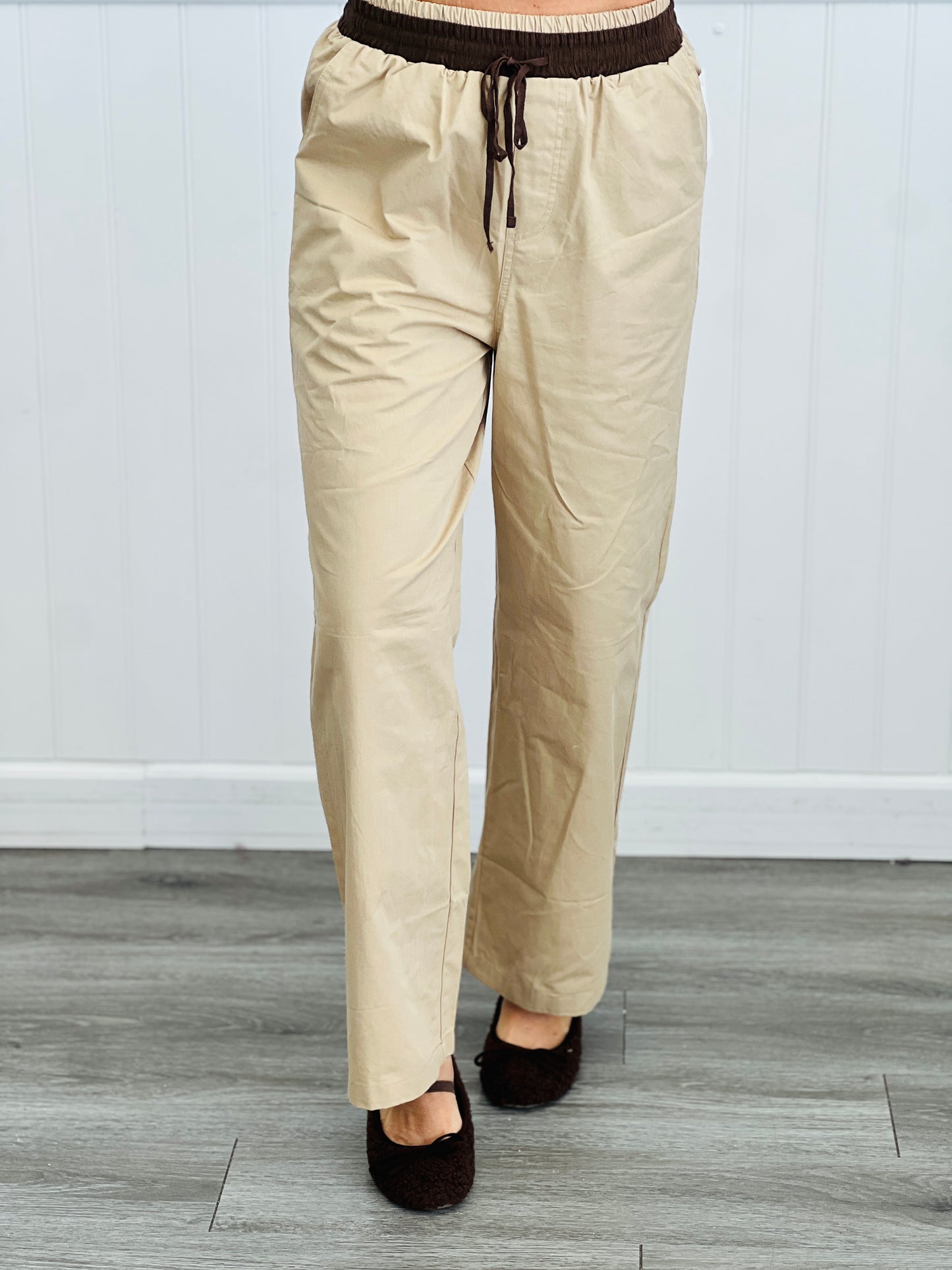 Contrast Waist Tie Pants (Reg.)-2 Colors