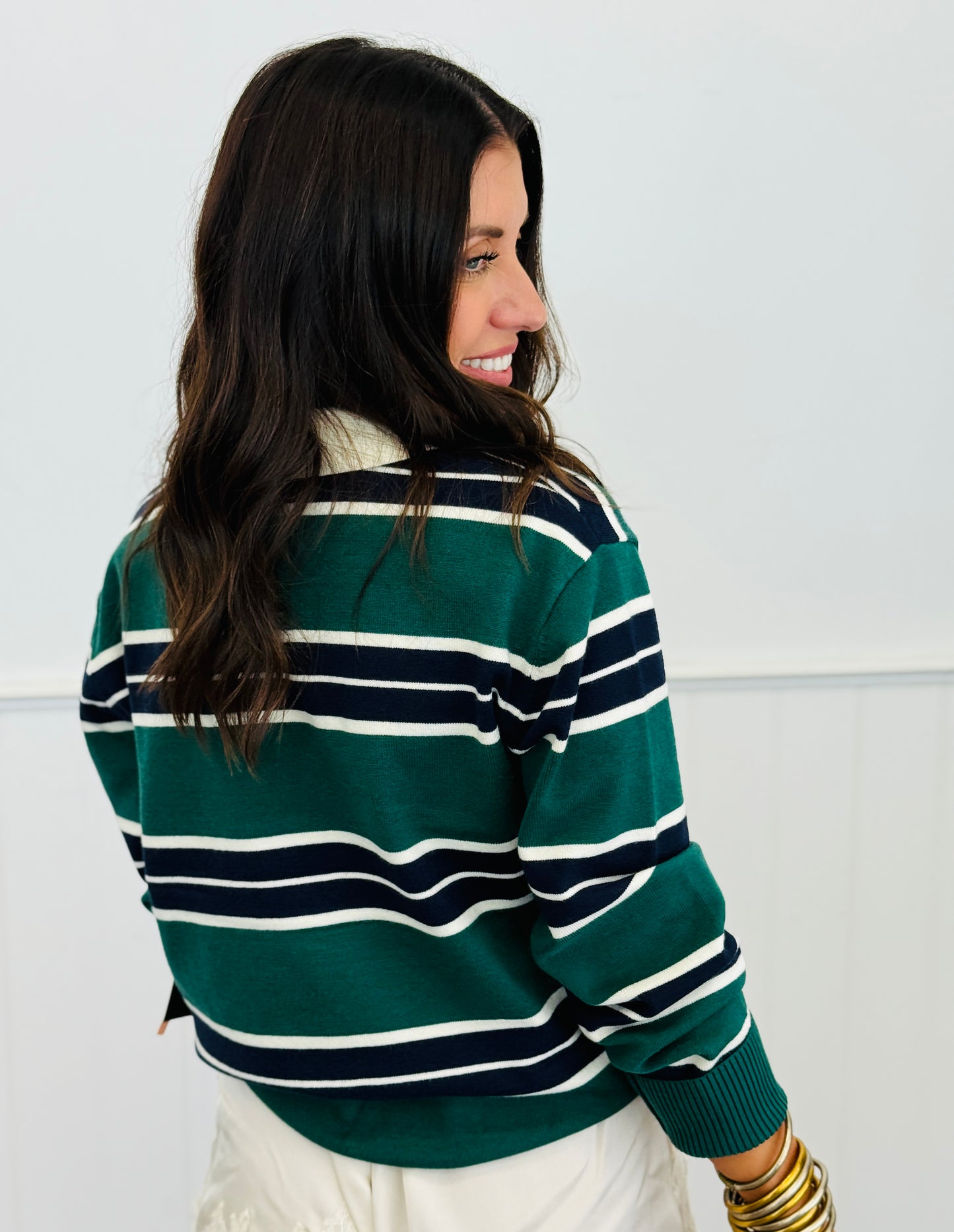 Contrast Collar Stripe Sweater Top (Reg.) - 3 Colors