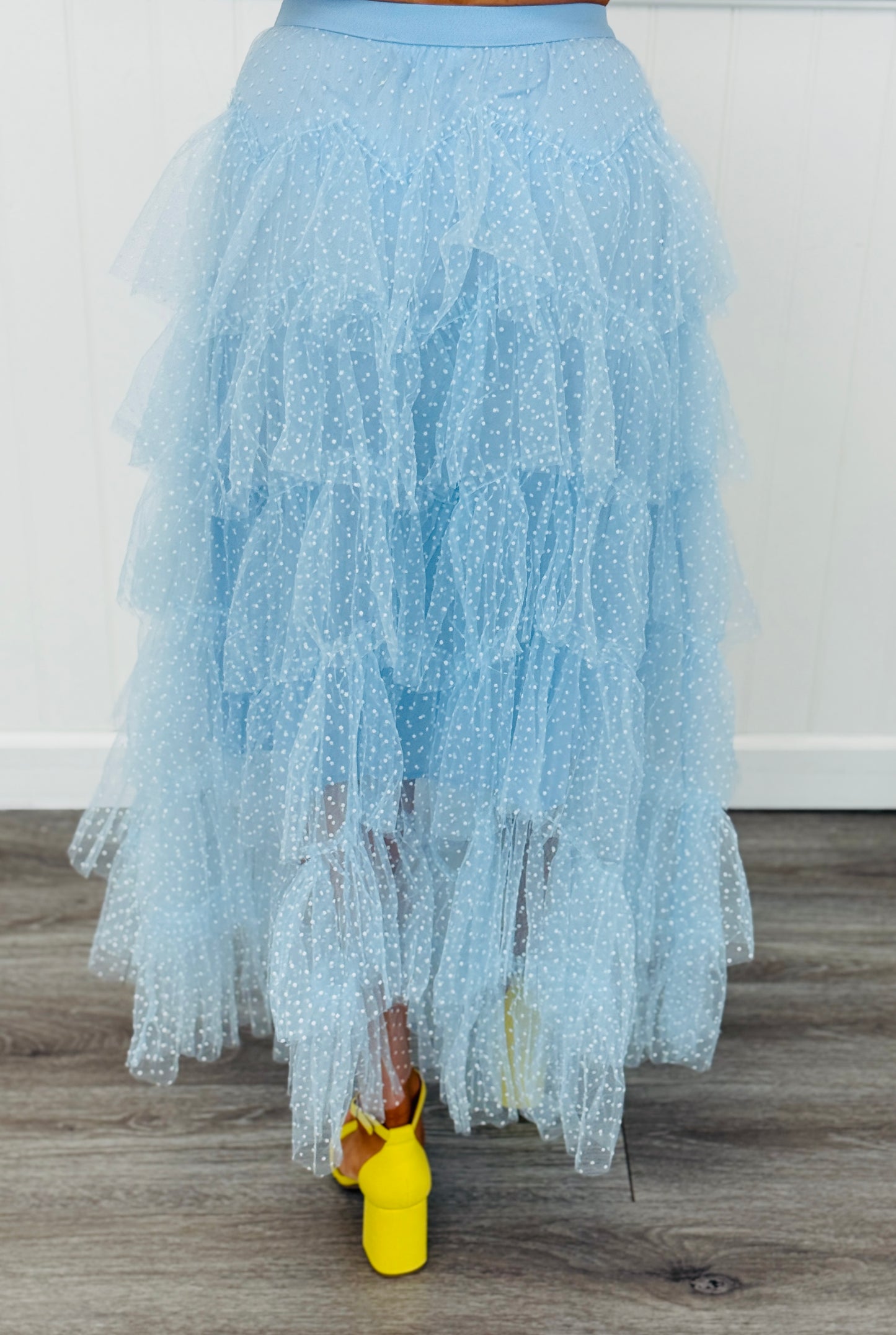 Baby Blue Tiered Tulle Mesh Midi Skirt (Reg & Plus)