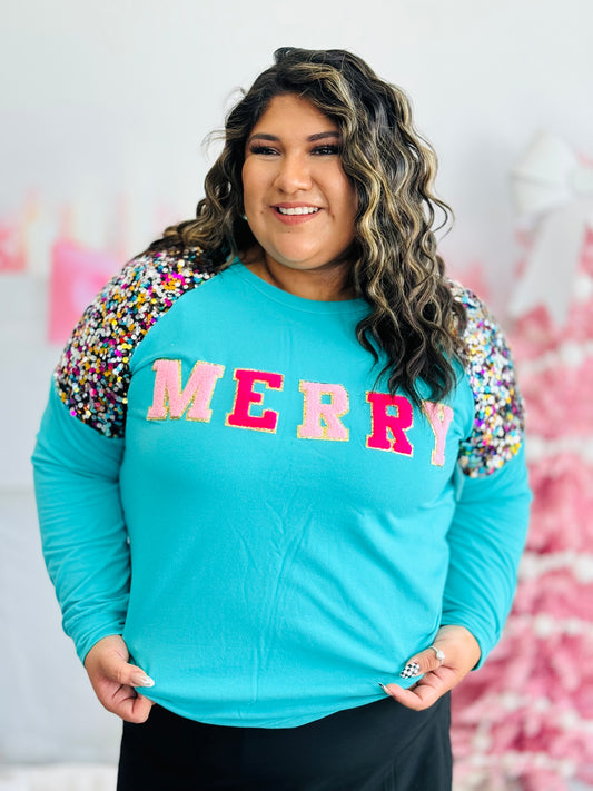 MERRY Turquoise Sweatshirt (Reg & Plus)