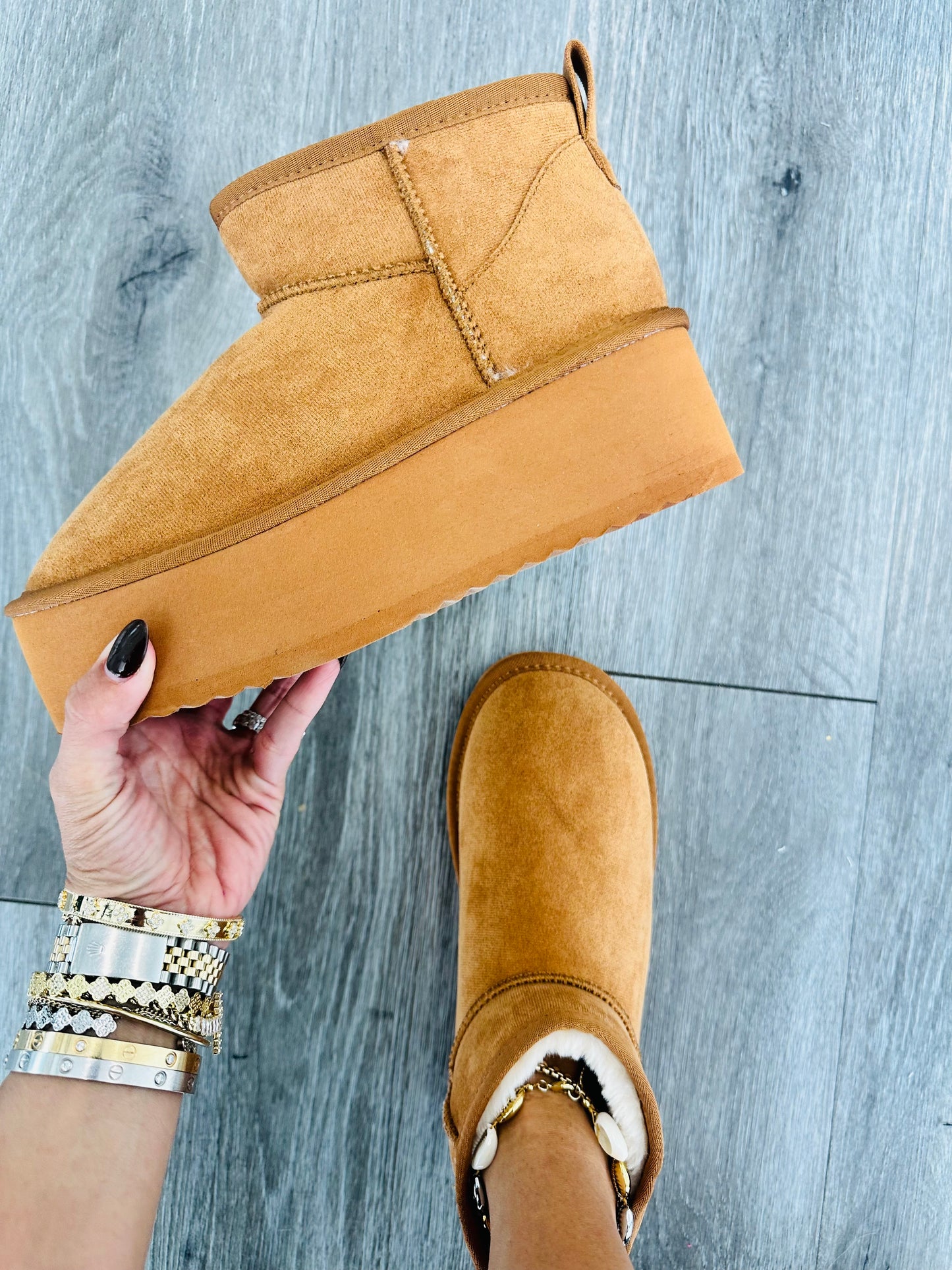 Tan Snuggle Up Platform Bootie