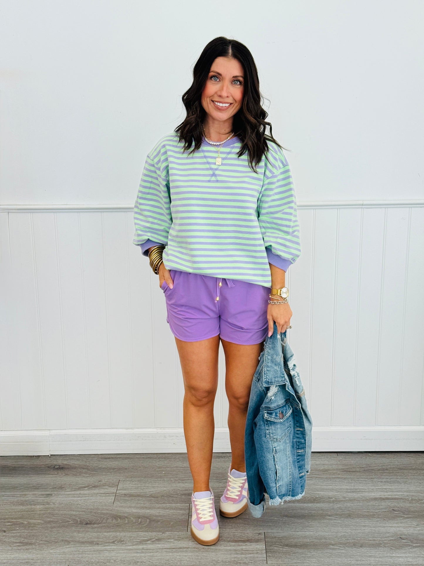Striped Cross V Stitch Pullover Top (Reg.)-3 Colors