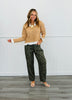 Dark Green Ditsy Print Drawstring Barrel Pants (Reg.)