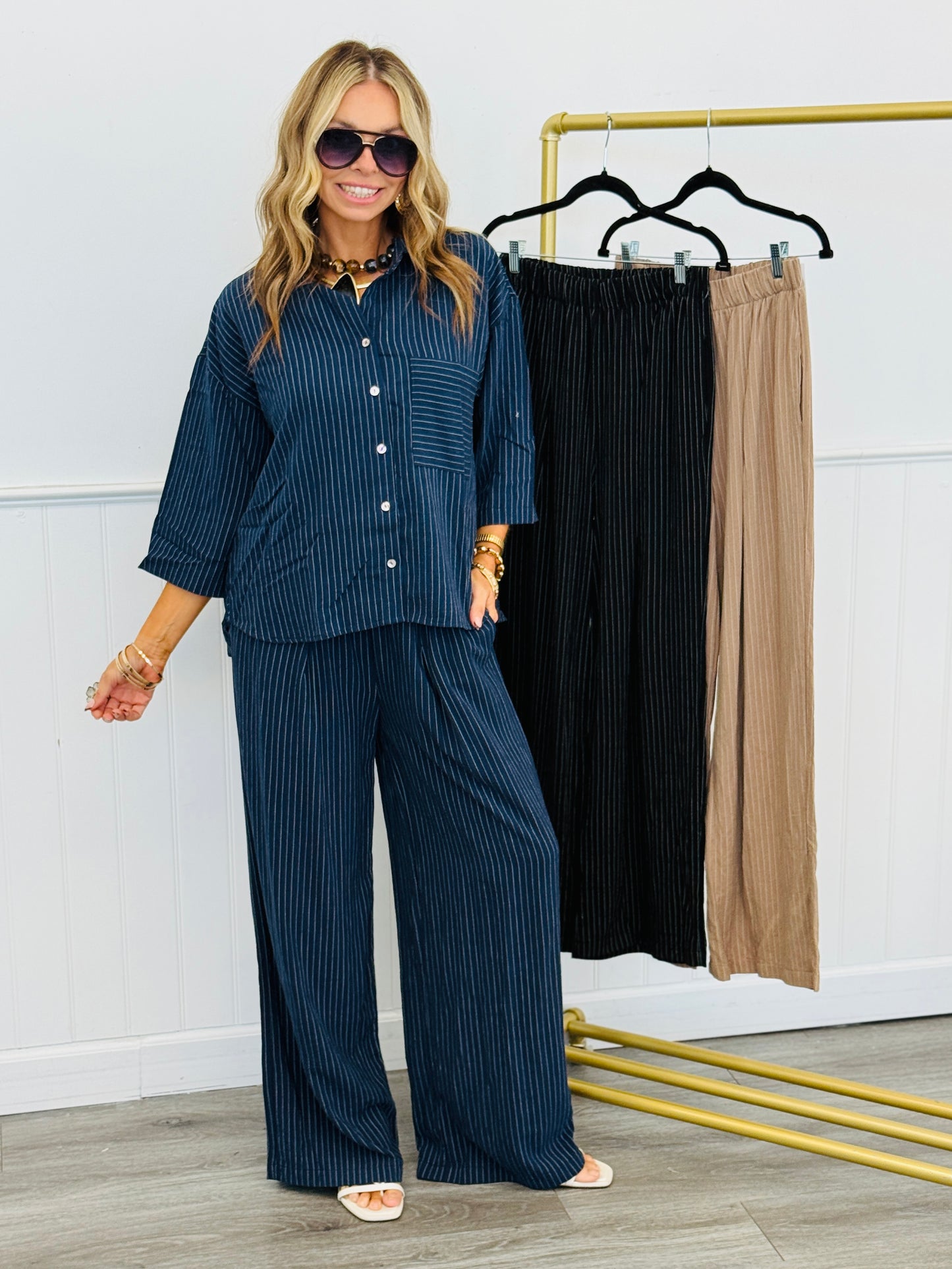 Striped Pleat Pants (Reg. and Plus) - 3 Colors