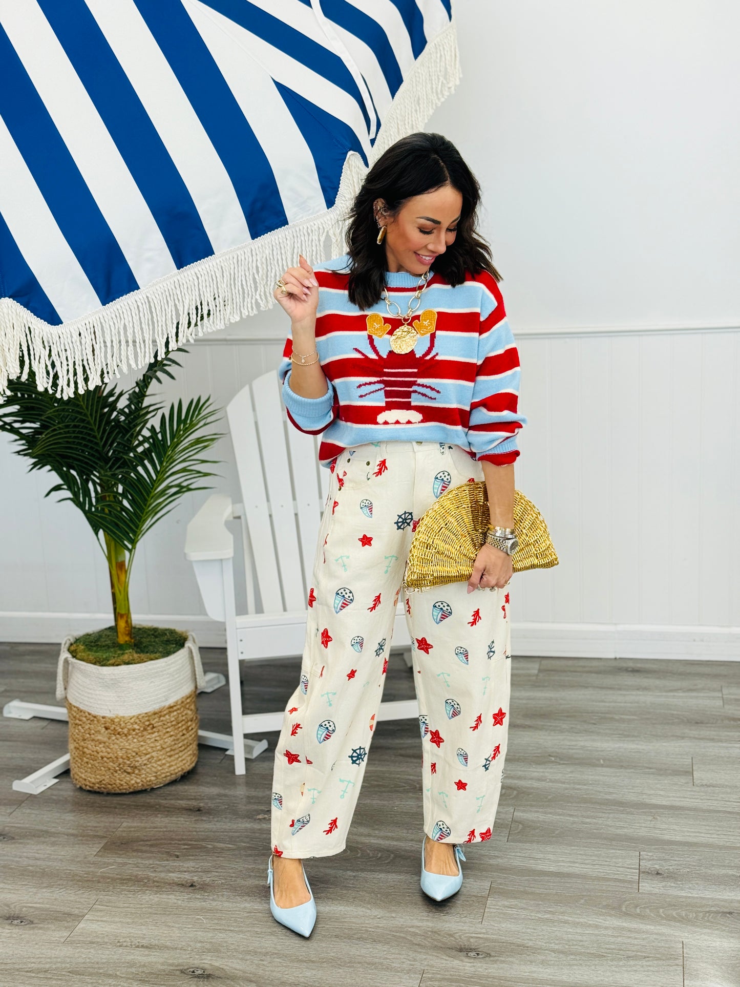 Ivory Denim Marine Life Print Pants (Reg & Plus)