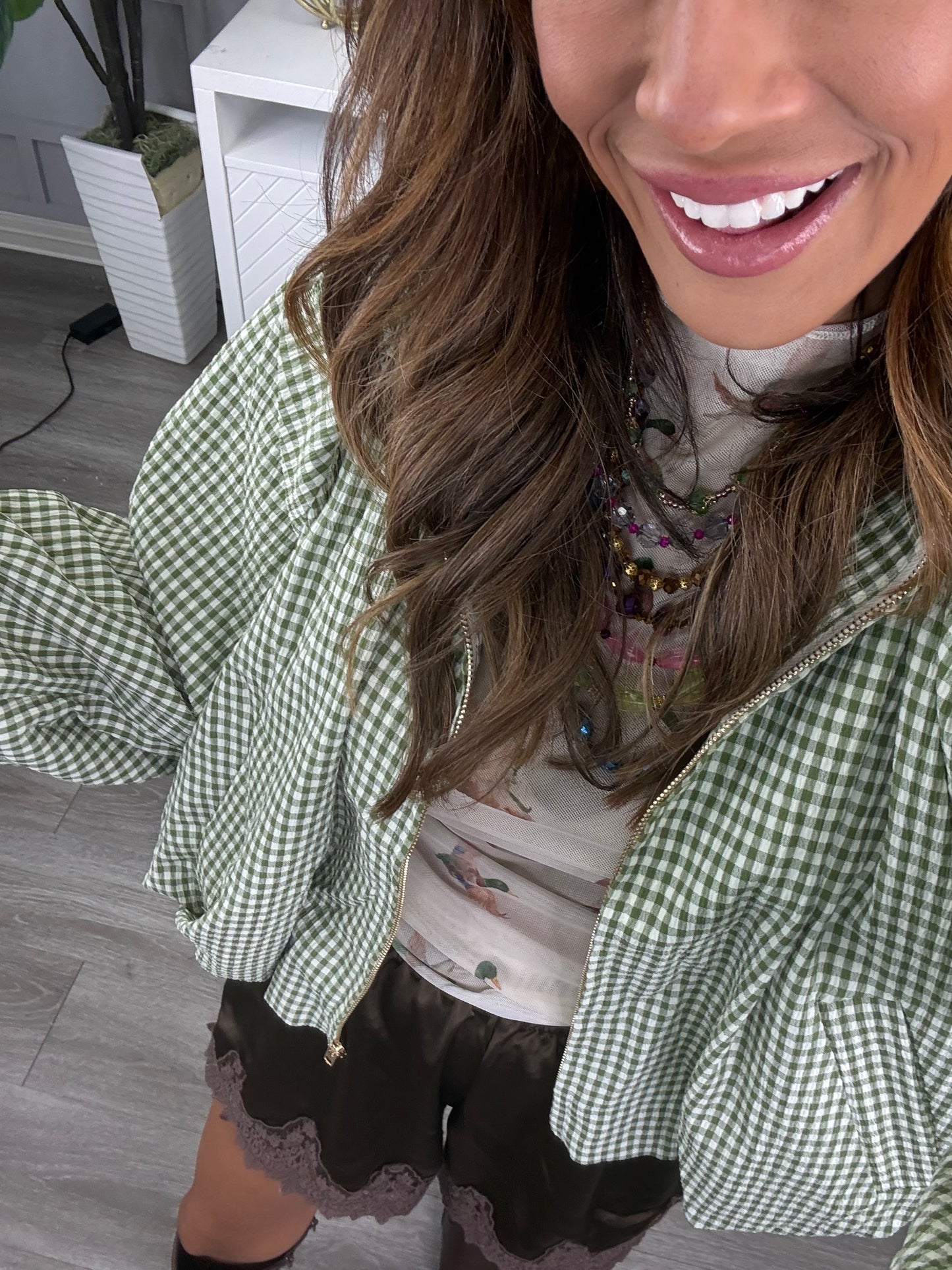 Green Gingham Bubble Hem Jacket (Reg.)