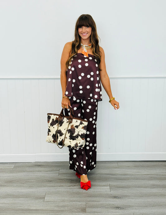Eggplant Polka Dot Satin Pants (Reg & Plus)