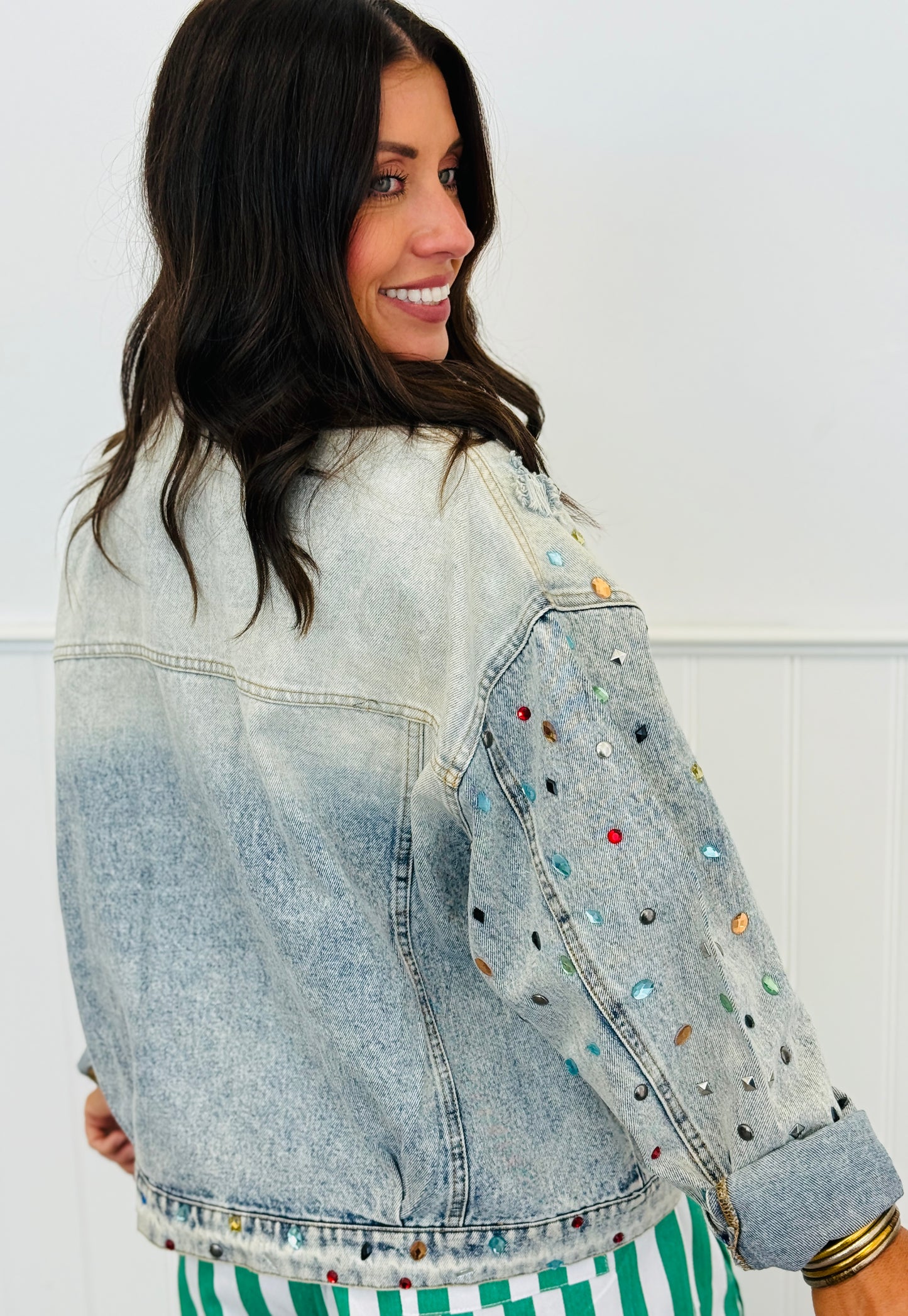 Light Denim Multi Rhinestones & Studs Jacket (Reg.)